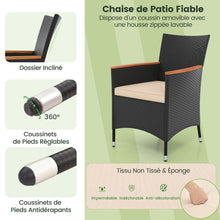 Load image into Gallery viewer, Salon de Jardin en Rotin 9 Pièces Plateau de Table en Acacia Ensemble de Salle à Manger avec Coussins Amovibles Trou Charge 180KG Beige+Noir -