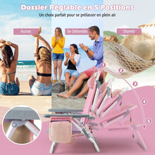 Load image into Gallery viewer, Lot de 2 Chaises de Camping Plage Pliante Table Enroulable en Aluminium Appui-tête Dossier Réglable à 5 Positions 6 Couleurs au Choix -