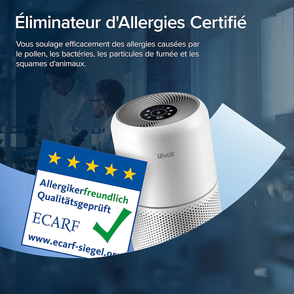 LEVOIT Purificateur d'Air HEPA Intelligent contre Allergie Pollen & Graminée, Purifier jusqu'à 50㎡, Surveille La Qualité de l'Air, Contrôle par App Alexa, 22dB Silencieux, Core 300S