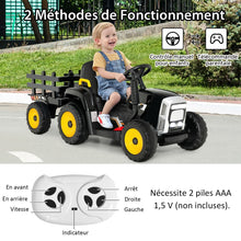 Load image into Gallery viewer, Tracteur Electrique avec Remorque pour Enfants 3 Vitesses Lumières LED Fonctions o USB et Bluetooth Jaune/Rose/Rouge/Vert/Vert Foncé/Noir -