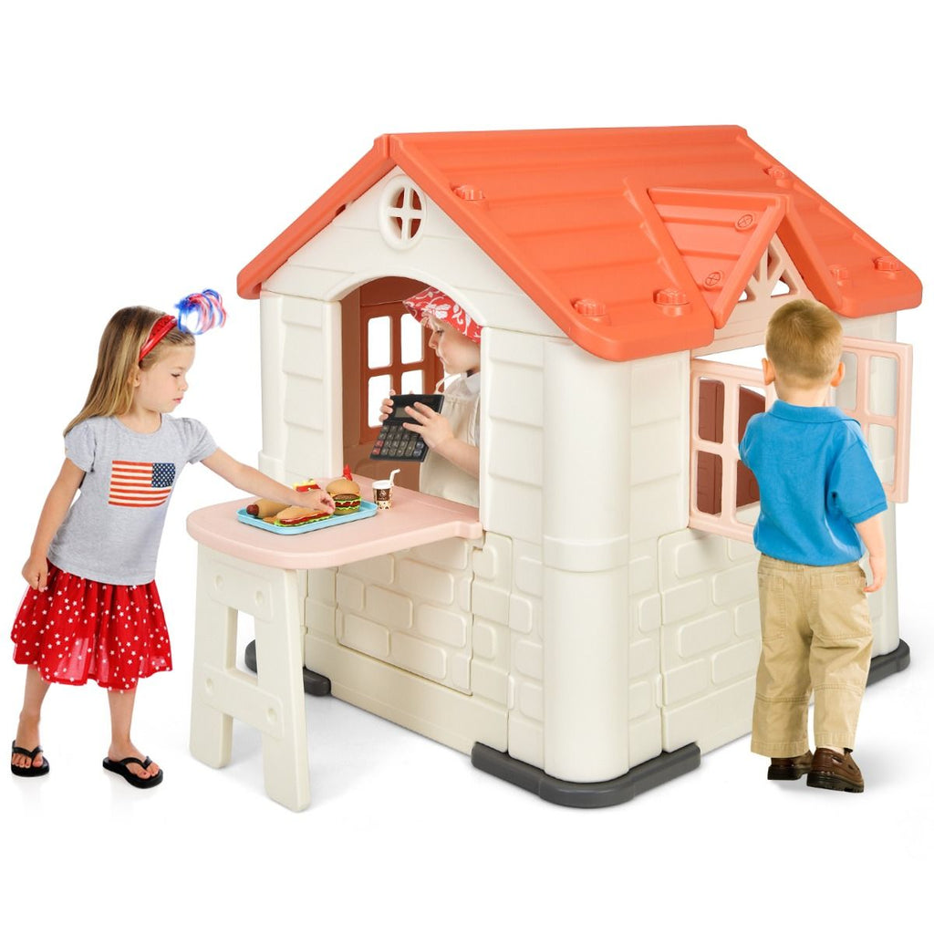 Maison Chef House -Thme Burger Bar - Table de Pique Nique Cabane de Jardin Anti-UV en Plastique 164x124x132 cm Bleu/Rose/Jaune -