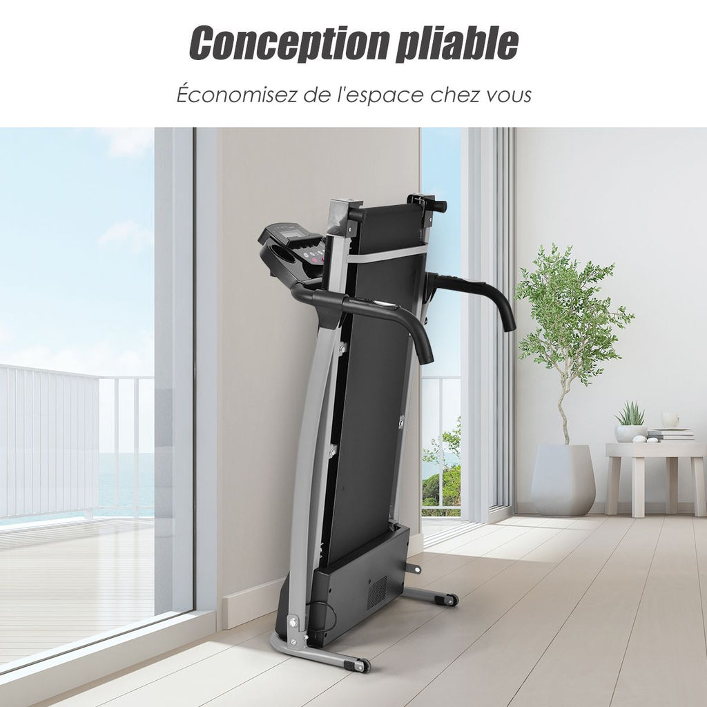 Tapis de Course Électrique Pliable avec Écran et Moniteur de Fréquence Cardiaque avec Vitesse de 1 à 10 km/h et 12 Programmes Noir -