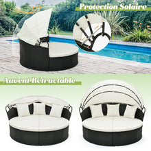 Load image into Gallery viewer, Lit Canapé de Jardin Rond en Rotin PE Auvent Rétractable Coussins et Oreillers Amovibles Salon de Jardin Modulable Blanc -