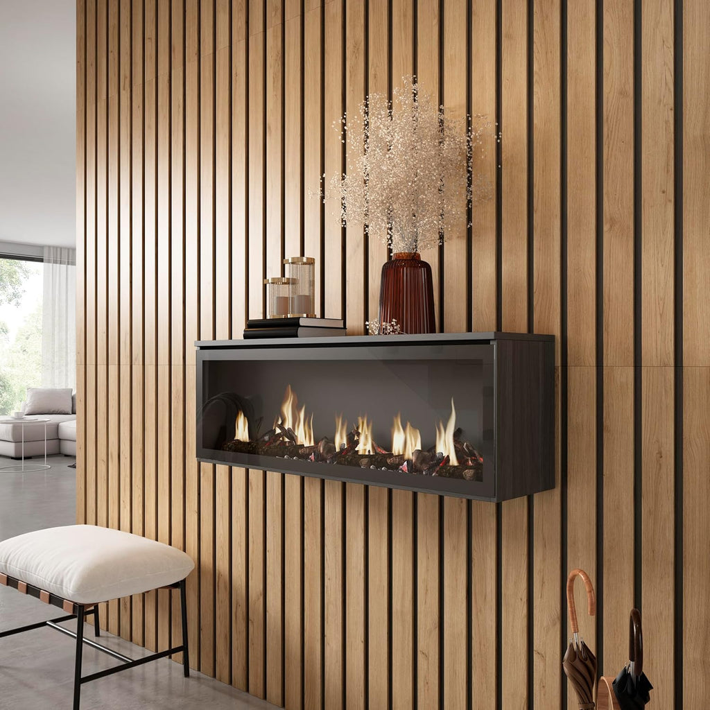 SKRAUT HOME | Cheminée électrique LED | Effet Flamme | 107x38x25cm | Salon - Salle à Manger | Décorative | Style Moderne | Noirs