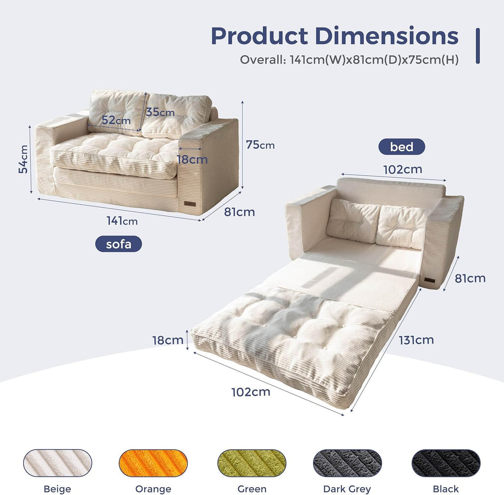 MAXYOYO Canapé-lit Convertible, Matelas Pliable Adulte Convertible Canapé-lit avec 2 Oreillers, Lit d'Appoint Surface de Couchage 101x196CM, Canapé pour Salon, Chambre à Coucher