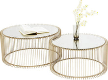 Load image into Gallery viewer, Kare Design Tables Basses Wire, Lot de 2, Laiton/Miroir, Rond, Acier, Plateau de Table en Verre, Diamètre 70/60cm, Style Moderne, Élégante, Table Basse Salon, Deco Intérieur, Décoration Chambre