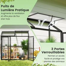 Load image into Gallery viewer, Serre de Jardin Extérieure en Aluminium Serre Mini Walk-in avec Lucarne et 3 Portes Fermables Plaques PC Résistantes au Soleil Noir -