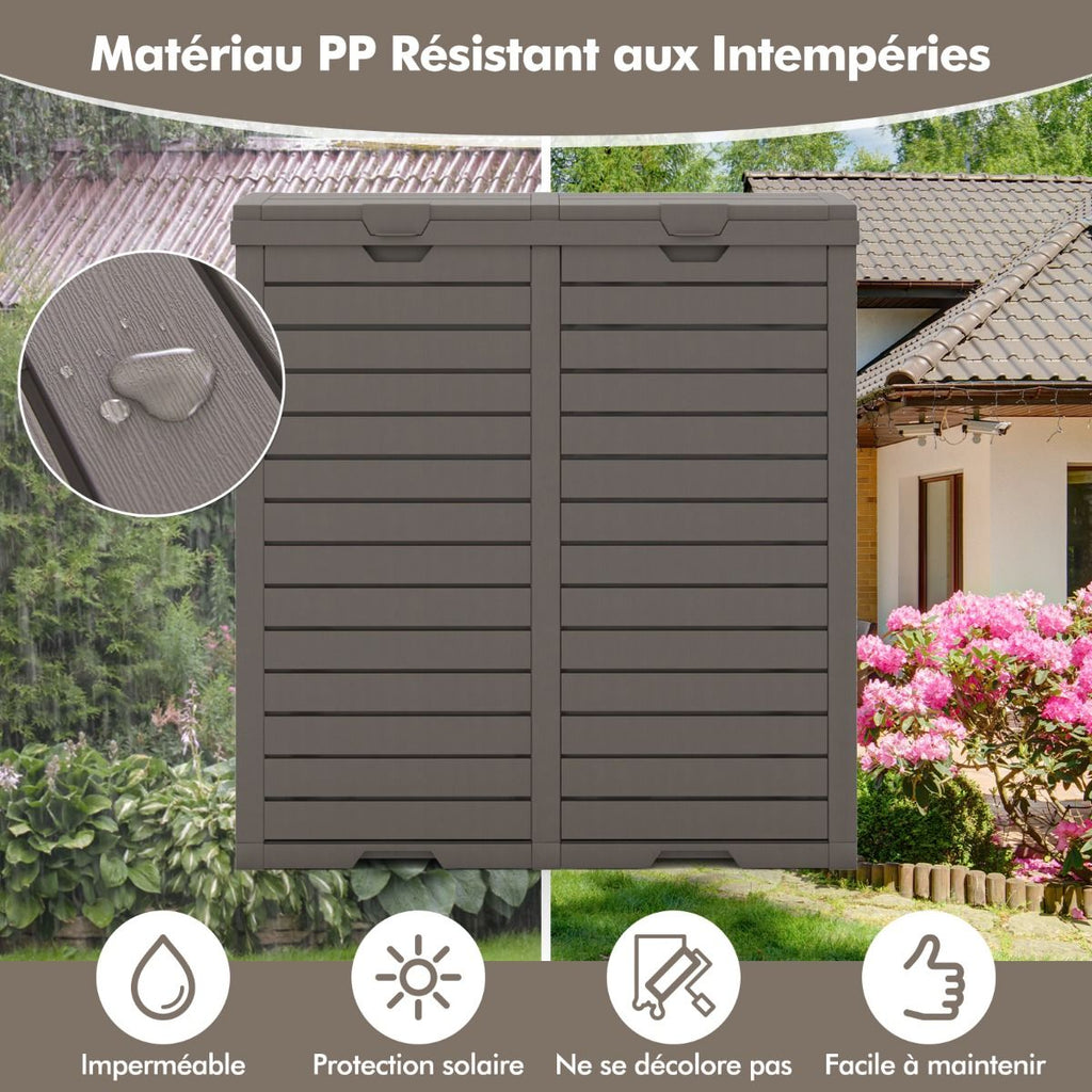 Poubelle d'Extrieur 135 L Poubelle Etanche  Double Seau Couvercle  Plusieurs Niveaux Bac d'Egouttage Poigne Dcoupe Poubelle Marron -