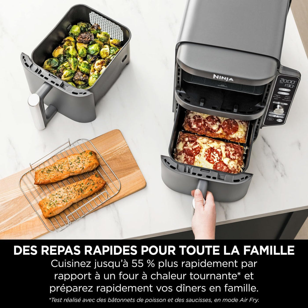 Foodi FlexDrawer Air Fryer,Dual Zone Avec Sparateur Amovible,Grand Tiroir de 10,4 L,7-en-1,Double Zone,Sans Huile,Pices Antiadhsives Compatibles Au Lave-Vaisselle,Noir AF500EU
