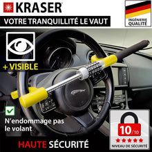 Load image into Gallery viewer, KRASER KR940B Antivol Voiture à Code Sécurité Maximale, Canne Jaune Plus Visible et Dissuasif, Robuste Bloque Volant avec Marteau d'Urgence, Bloc Barre Anti Vol Universel pour Auto, Camping-Car