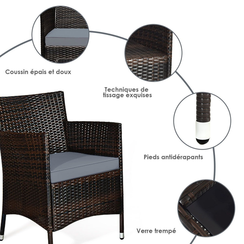 Salon de Jardin 4 PCS Mobilier de Terrasse en Rotin PE pour Vranda Patio Terrasse Piscine Marron et Gris -