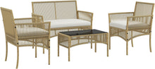 Load image into Gallery viewer, Outsunny Salon de Jardin extérieur 4 pièces canapé 2 Places + 2 fauteuils + 1 Table Basse Plateau Verre trempé Noir 3 Coussins d'assise - métal et résine tressée - Beige
