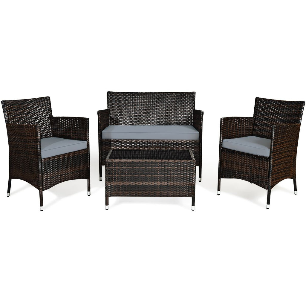 Salon de Jardin 4 PCS Mobilier de Terrasse en Rotin PE pour Vranda Patio Terrasse Piscine Marron et Gris -