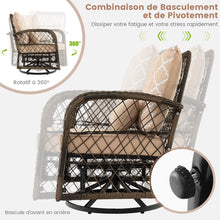 Load image into Gallery viewer, Salon de Jardin Extérieur 3PCS - 2 en Fauteuils à Bascule Pivotant à 360°Rotin PE Cadre Métal our Terrasse Balcon -