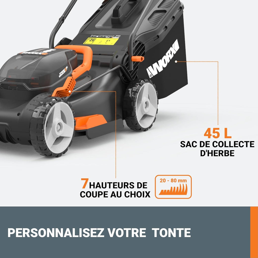 Pack Pro+ Tondeuse à Gazon 40V 460m² + Coupe-Bordures 20V + 2 Batteries 4Ah et 1 Batterie 2Ah + Chargeur Double et Chargeur Simple (Idéal pour l'Entretien du Jardin)