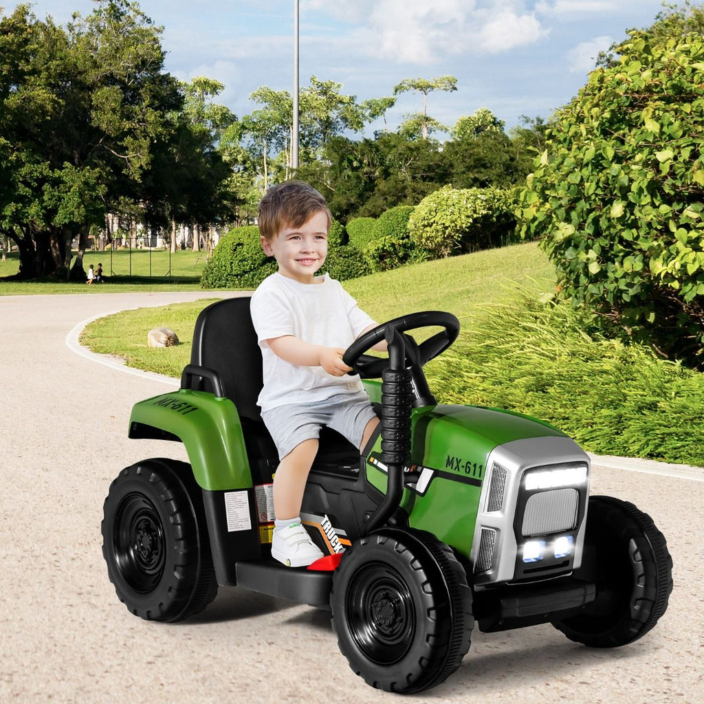 Tracteur Electrique avec Remorque pour Enfants 3 Vitesses Lumires LED Fonctions o USB et Bluetooth Jaune/Rose/Rouge/Vert/Vert Fonc/Noir -