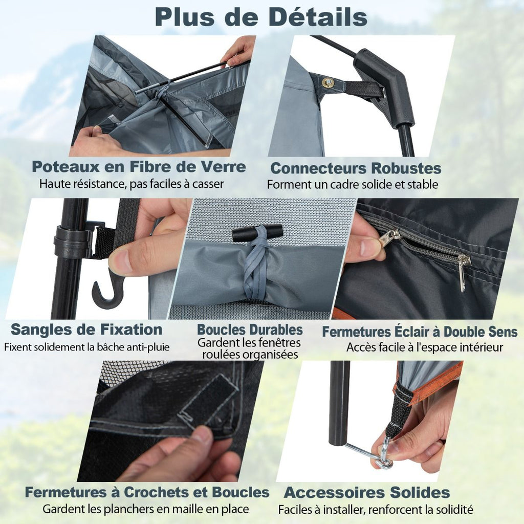Tente Cabine de Douche Portable 2 Personnes en 2 Parties avec Bâche de Pluie Amovible Corde à Linge Crochet 210x107x210 cm Gris -