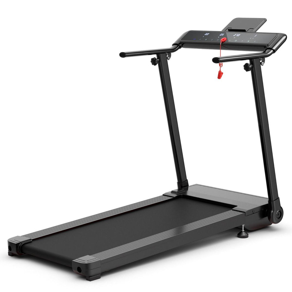Tapis de Course/Marche Pliable 500W 12 Programmes Prdfinis 0,8-9,6 Km/h Ecran Tactile LED 4 Touches de Raccourci Noir Support pour Ipad -