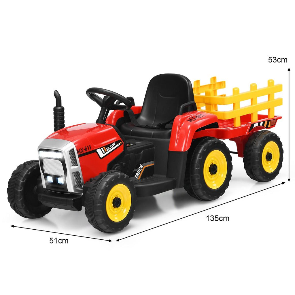 Tracteur Electrique avec Remorque pour Enfants 3 Vitesses Lumires LED Fonctions o USB et Bluetooth Jaune/Rose/Rouge/Vert/Vert Fonc/Noir -