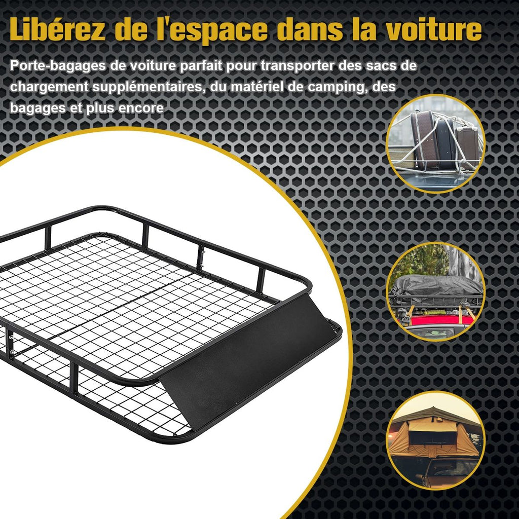 Porte-Bagages de Toit pour Voiture en Mtal 122,5x102CM avec Dflecteur d橝ir Capacit 75 KG Noir Accessoires Automobiles -