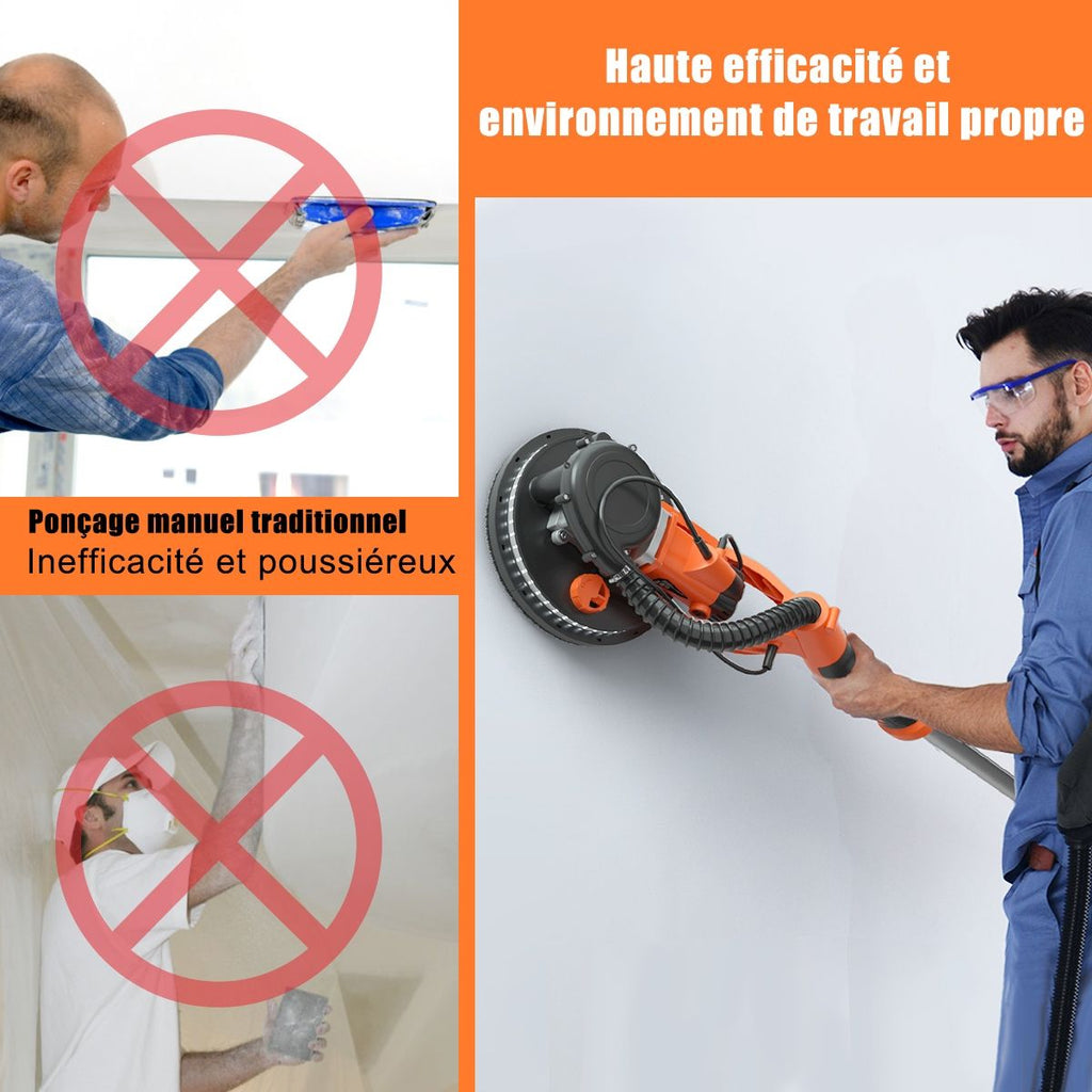Ponceuse de Plaque de Plâtre 750W avec Lumière LED 6 Vitesses Variables 800-1750 tr/min -