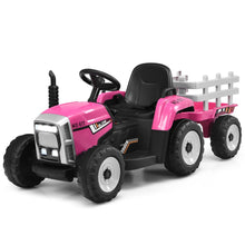 Load image into Gallery viewer, Tracteur Electrique avec Remorque pour Enfants 3 Vitesses Lumires LED Fonctions o USB et Bluetooth Jaune/Rose/Rouge/Vert/Vert Fonc/Noir -