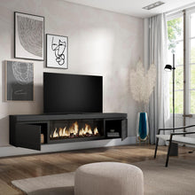 Load image into Gallery viewer, Skraut Home | Meuble TV | Banc Télé | Grand Espace de Rangement | 210 | pour Les TV jusqu'à 80" | Cheminée électrique XXL | Suspendu, Mural | Style Moderne | Noir