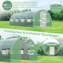 Load image into Gallery viewer, Serre de Jardin Tunnel Cadre en Acier Galvanisé Robuste Serre Tunnel Coupe-vent avec Cerceau 8 Fenêtres Enroulables Vert -