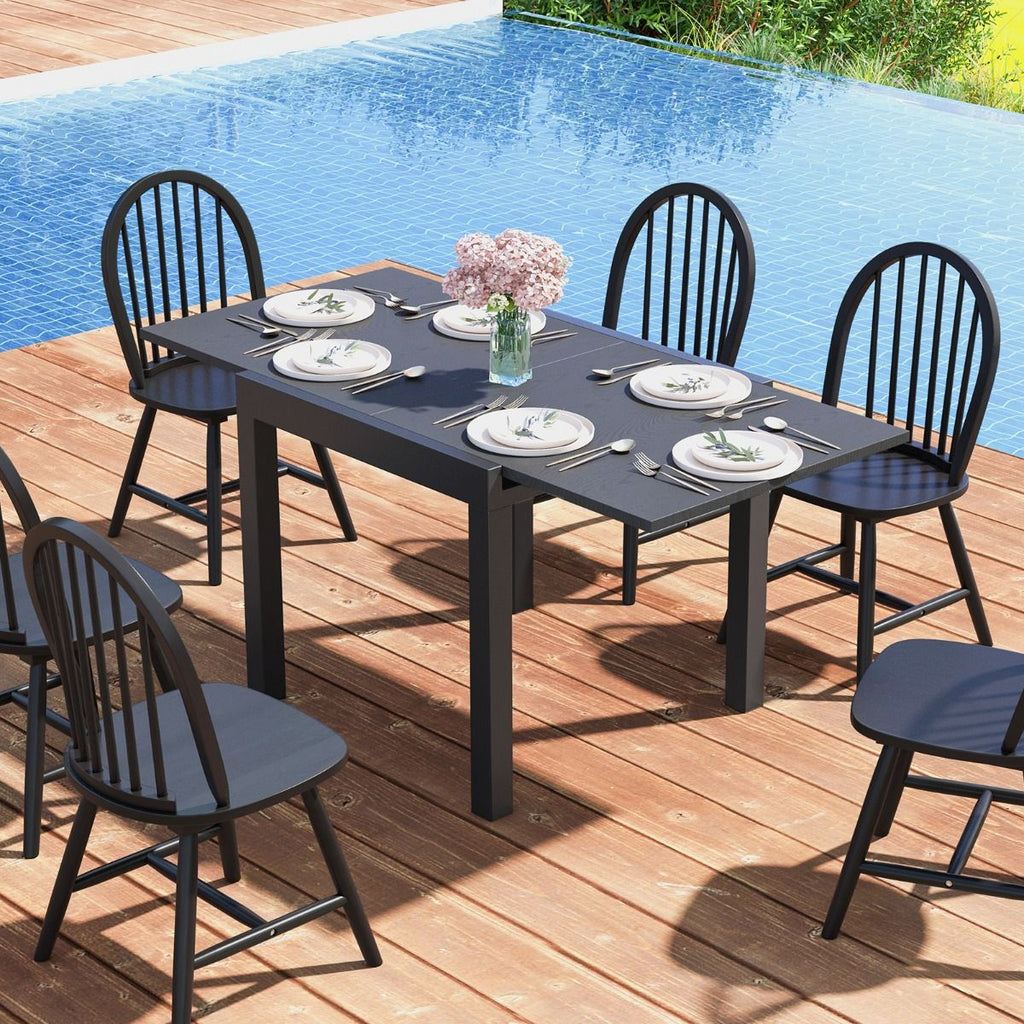 Table de Jardin Extensible en Aluminium Ajustable de 80 à 160 CM Table à Manger Rectangulaire pour 4-6 Personnes Gris/Naturel -