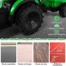 Load image into Gallery viewer, Tracteur Electrique 12 V pour Enfants 3-5 km/h Télécommande MP3 USB Vert/Jaune -