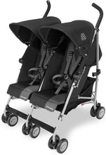Load image into Gallery viewer, Poussette double Maclaren Twin Triumph (6 mois,jusqu' 15 kg,un enfant par sige),lgre et compacte,capote extensible UPF 50+ avec habillage pluie - Noir/Anthracite
