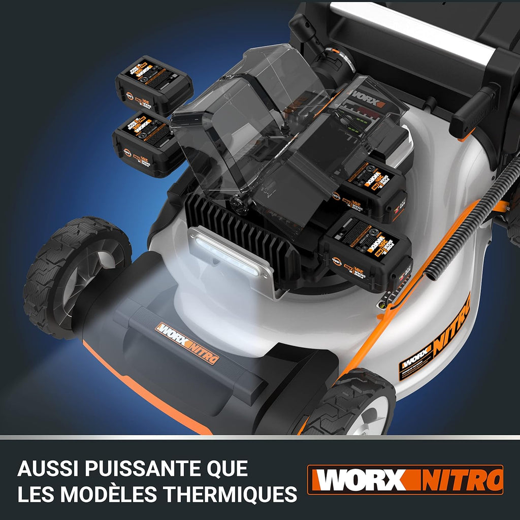 Pack Pro+ Tondeuse à Gazon 40V 460m² + Coupe-Bordures 20V + 2 Batteries 4Ah et 1 Batterie 2Ah + Chargeur Double et Chargeur Simple (Idéal pour l'Entretien du Jardin)