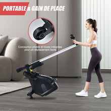 Load image into Gallery viewer, Rameur Magnétique Résistanceà 8 Niveaux Pliable 2 Roues Flexibles Rail Coulissant en Aluminium Ecran LCD Support d'Appareil -