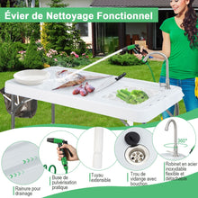 Load image into Gallery viewer, Table de Pêche Pliante avec Robinet Rotatif 360° Table Camping Portable pour Nettoyage Poisson en Acier&amp;HDPE avec Évier et Support de Grille Charge 150KG -