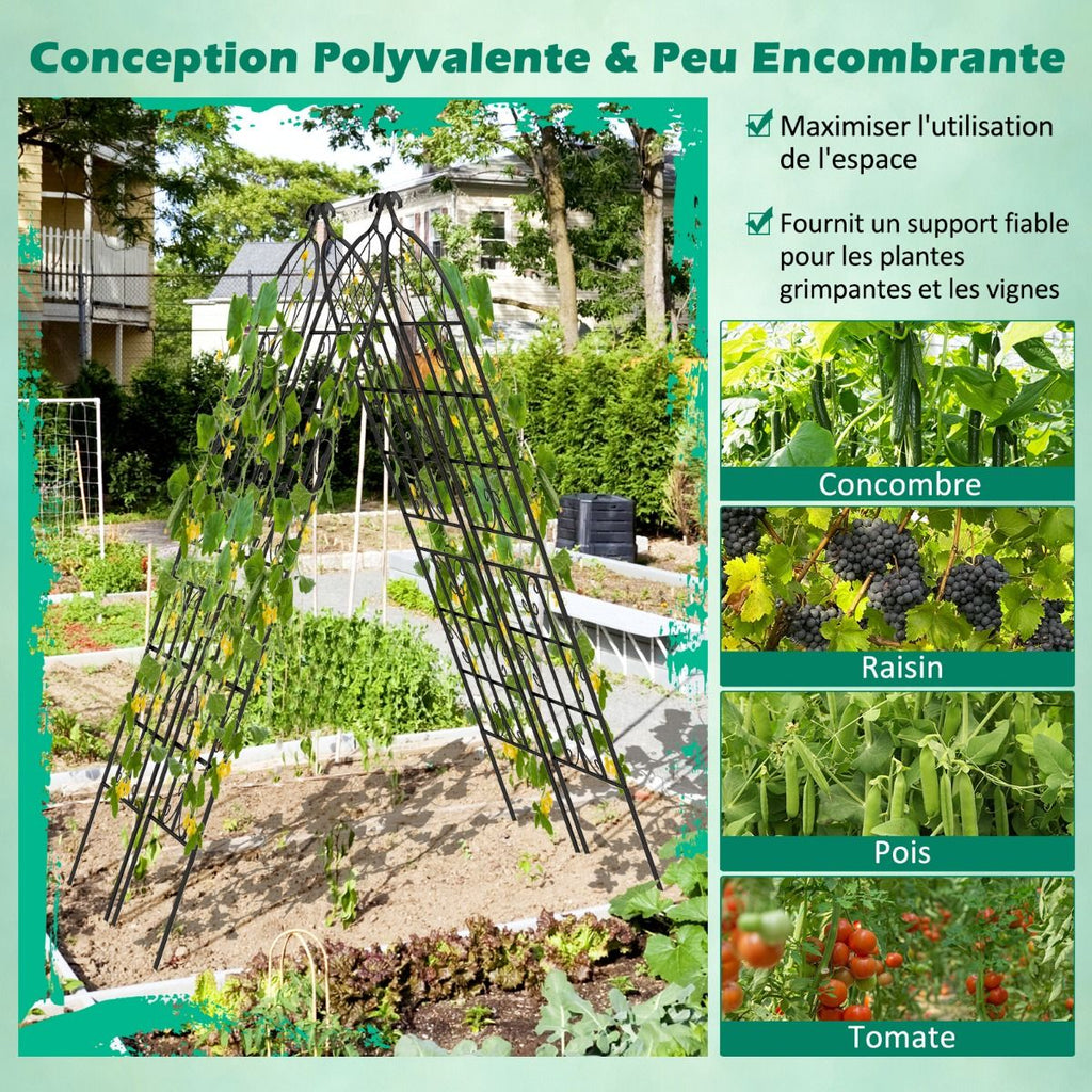 Lot de 4 Treillis de Jardin en Métal 180 x 50 cm Clôture Décorative pour Plante Grimpante Grille Fleurs Antirouille pour Jardin Cour Patio Noir -