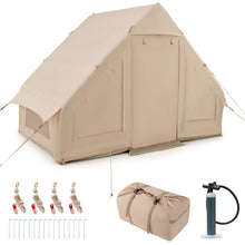 Load image into Gallery viewer, Tente de Camping Gonflable 6 m² pour 4-6 Personnes Tente en Coton Coupe-vent et Imperméable avec Pompe 7 Fenêtres à Moustiquaire Beige -