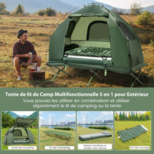 Load image into Gallery viewer, Tente de Camping avec Lit pour 1 Personne Lit de Camping Pliant 5 en 1 avec Matelas Pneumatique Oreiller Sac de Couchage Tente Surélevée Étanche -