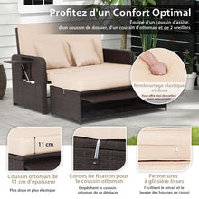 Load image into Gallery viewer, Salon de Jardin Extérieur Ajustable à Lit,2 Place avec Stockage Caché,Dossier Réglable à 4 Niveaux en Rotin PE -