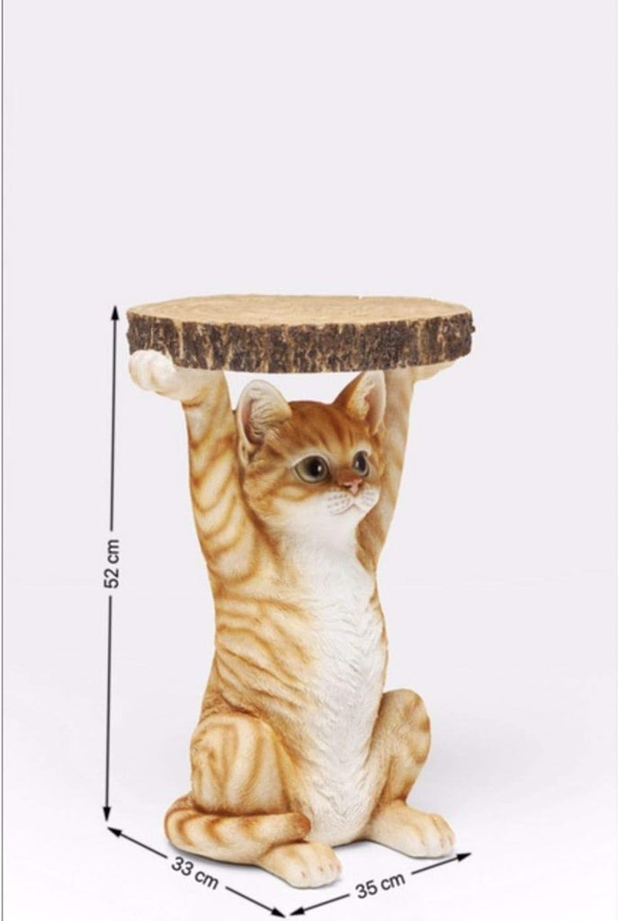 Kare Design Table d'Appoint Animal Ms. Cat, Chat, Marron/Orange, Rond, Diamètre 33 cm, Table de Salon, Meuble, Cadeau, Deco Intérieur, Décoration Chambre, Maison