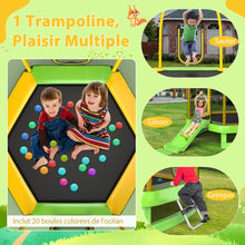 Load image into Gallery viewer, Trampoline Extérieur Ø 223cm avec Toboggan&amp;Echelle avec Filet de Sécurité 2 Portes en U Charge 270kg pour 2-3 Enfants de 3 Ans+ Bleu/Vert -