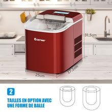 Load image into Gallery viewer, Machine  Glaons 12KG/24H 2 Tailles de Glaons 2,1L Rservoir 9pcs en 7 Minutes Pelle Panier Amovible Comptoir Maison Rouge -