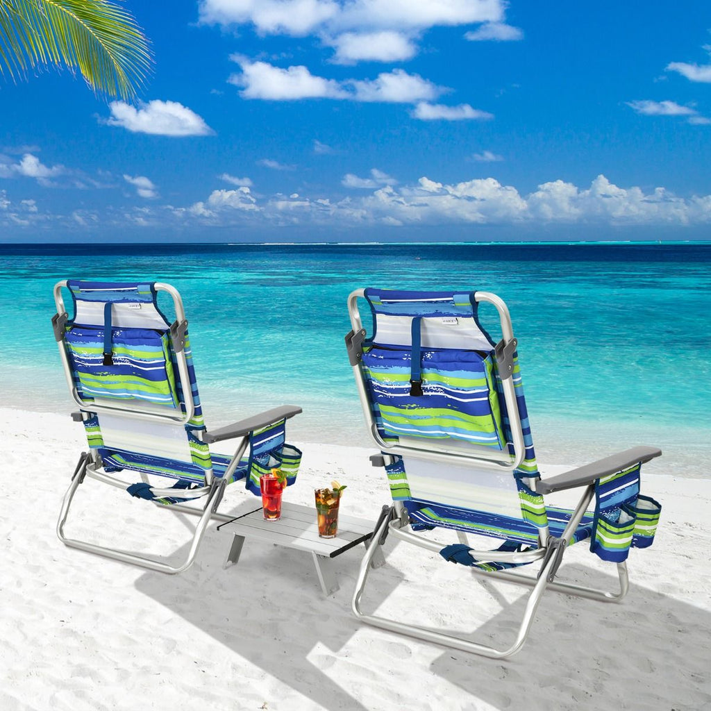 Lot de 2 Chaises de Camping Plage Pliante Table Enroulable en Aluminium Appui-tête Dossier Réglable à 5 Positions 6 Couleurs au Choix -
