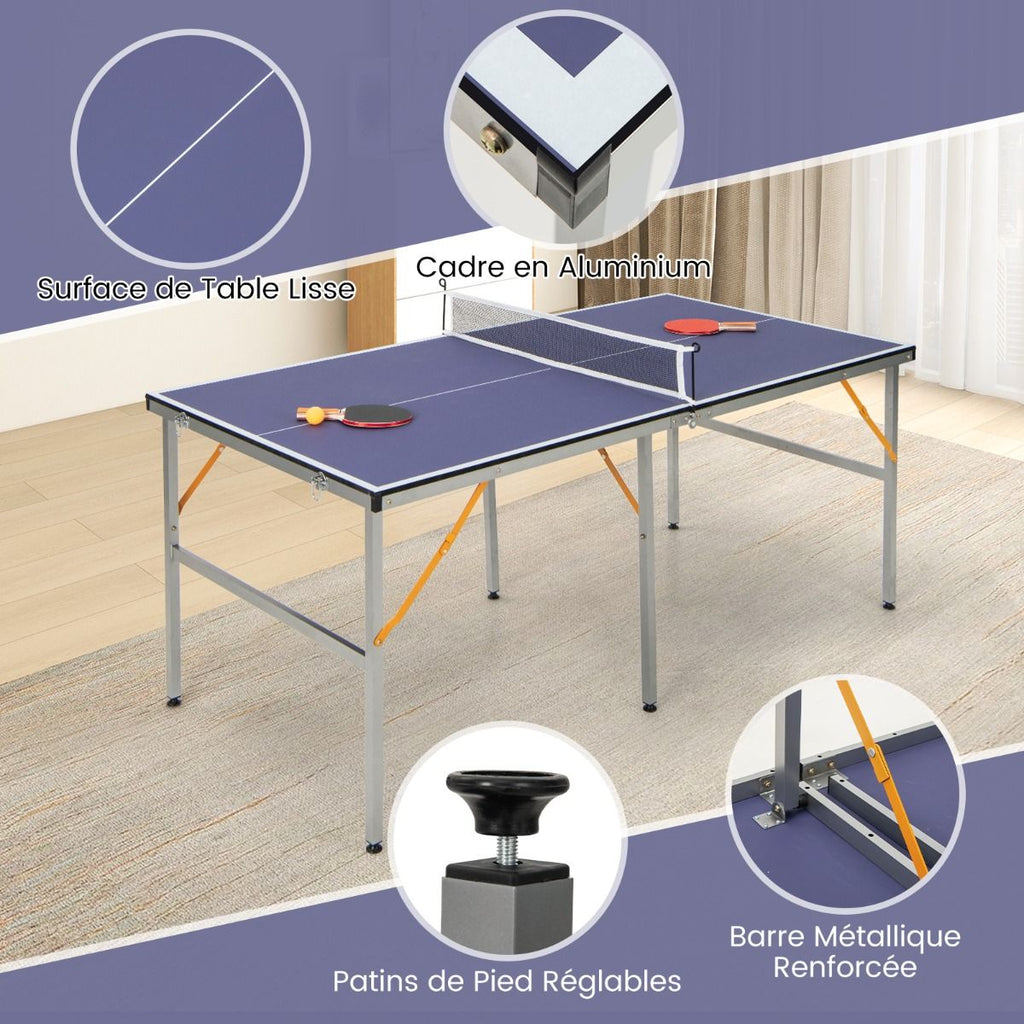 Table de Ping-Pong Pliable Peu Encombrante avec Filet Tennis de Table avec 2 Raquettes 3 Balle Pieds Rglables 180 x 90 x 76 cm -