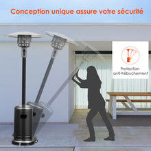 Load image into Gallery viewer, Parasol Chauffage Extérieur à Gaz 13KW Réflecteur 82cm avec Dispositif de Anti-basculement Tube 2 Roues Fluide 220cm Noir -