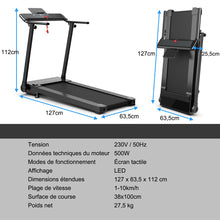 Load image into Gallery viewer, Tapis de Course/Marche Pliable 500W 12 Programmes Prdfinis 0,8-9,6 Km/h Ecran Tactile LED 4 Touches de Raccourci Noir Support pour Ipad -