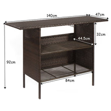 Load image into Gallery viewer, Table de Bar de Jardin en Résine Tressée avec 2 Etagères de Rangement 2 de Rails pour Porte-Verres Marron -