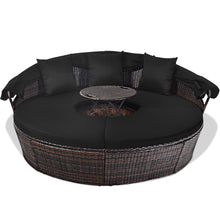 Load image into Gallery viewer, Lit de Jardin Rond d'Exterieur Table Relevable Modulable &amp; Convertible - Pare Soleil Réglable rotin PE Coussins Inclus Noir -