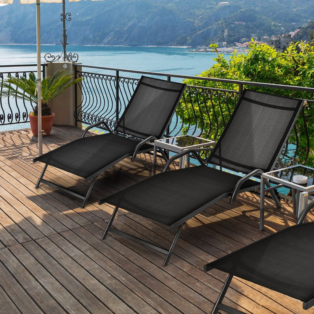 Lot de 2 Bains de Soleil Inclinables d'Extrieur avec Accoudoirs et Dossier Rglable  5 Positions Charge 160 kg Noir -