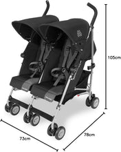 Load image into Gallery viewer, Poussette double Maclaren Twin Triumph (6 mois,jusqu' 15 kg,un enfant par sige),lgre et compacte,capote extensible UPF 50+ avec habillage pluie - Noir/Anthracite