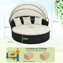 Load image into Gallery viewer, Lit Canapé de Jardin Rond en Rotin PE Auvent Rétractable Coussins et Oreillers Amovibles Salon de Jardin Modulable Blanc -